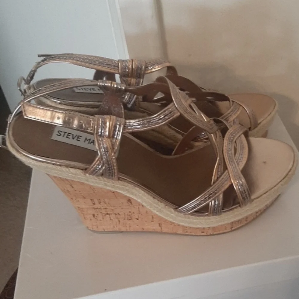 Steve Madden Gold Strappy wedge heels